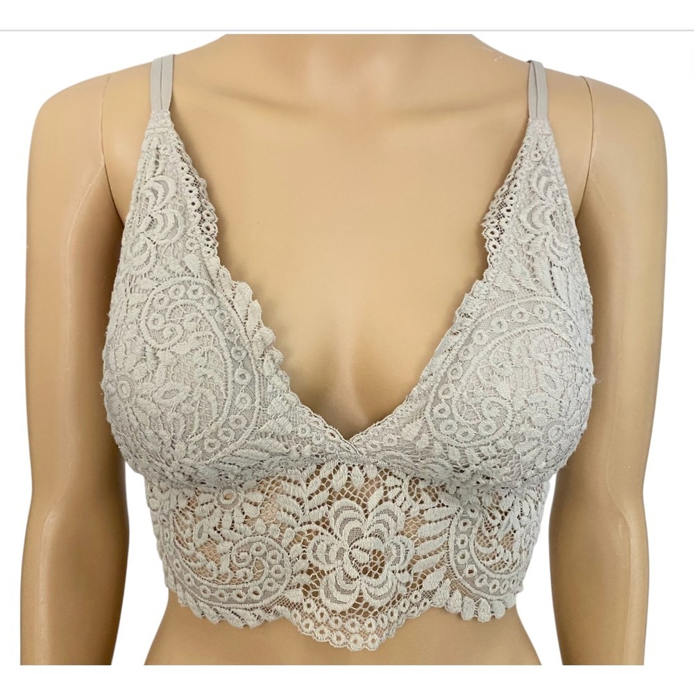 Aerie Lace Racerback Bralette Top Women Sz M Nude Padded Adjustable Straps
